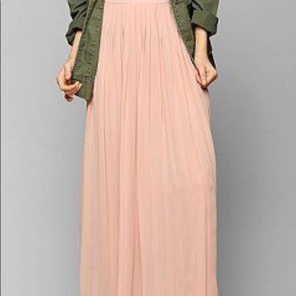 Pink chiffon pleated maxi skirt